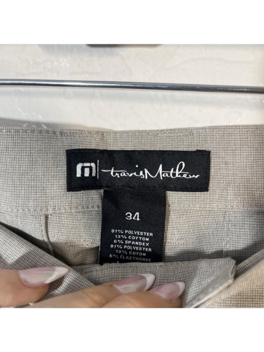 Travis Mathew Shorts Mens 34 Gray Check 10 Inseam Golf Chino Stretch Casual - Picture 5 of 8